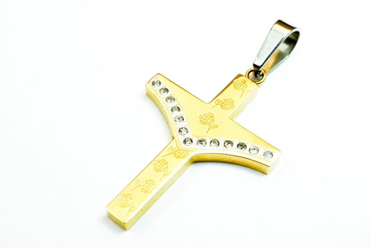 18K Gold Filled Cross Religious Pendant Stainless Steel Size 42x29mm Christian Religious, First Communion Baby Baptism For Jewelry Making