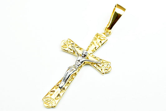 18K Gold Filled Cross Pendants W/White Gold Filled Jesus Size 44x24mm Christian Religious Cross Charm Communion Baptism For Jewelry Making