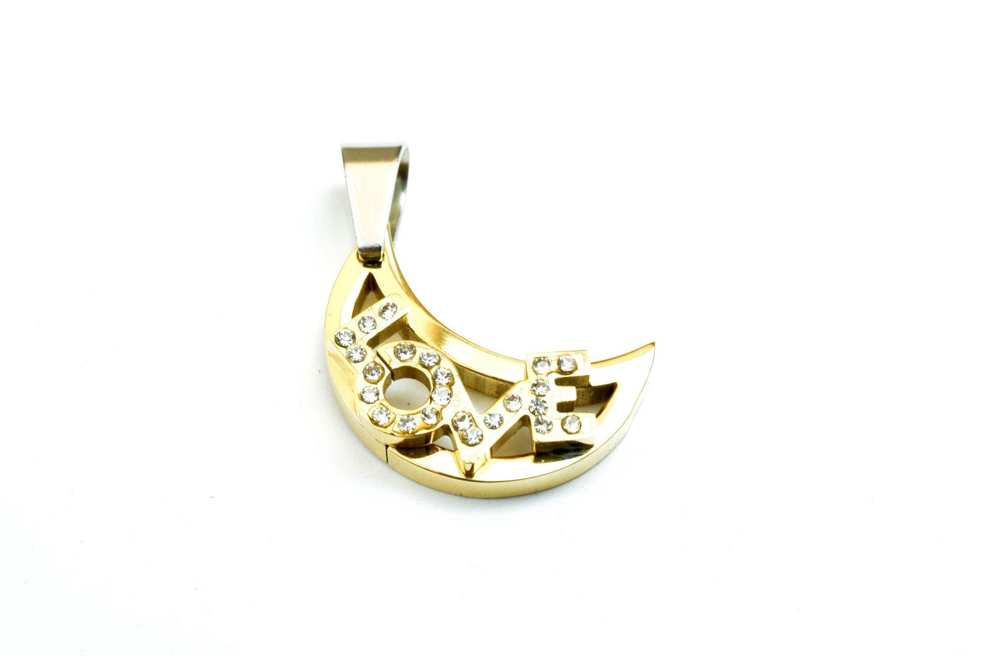 18K Gold Filled Love Moon Stainless Steel Pendant With Rhinestone CZ Cubic Zirconia Charm Size 22x15mm For Jewelry Making