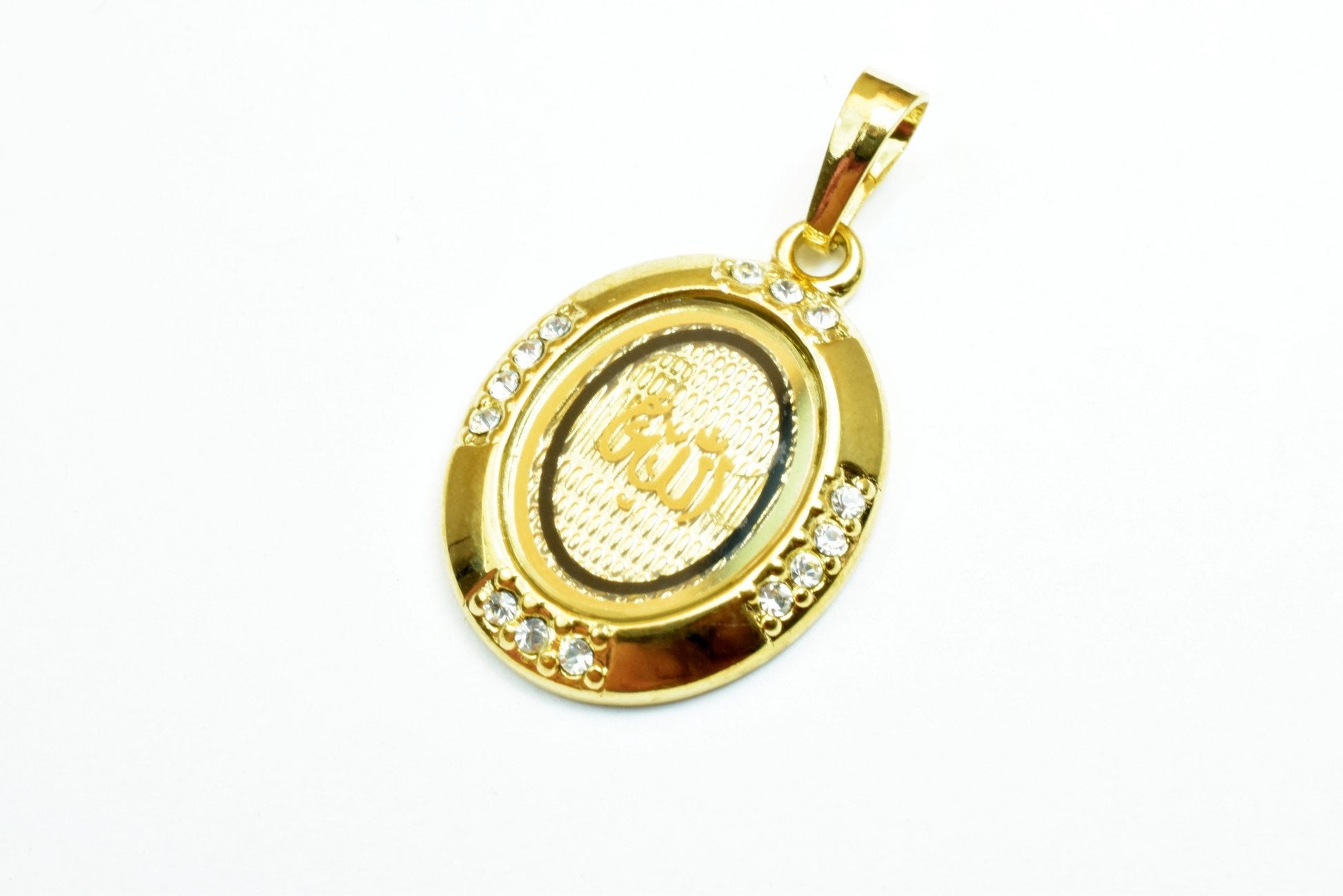 18K Gold Filled Allah الله Pendant Size 27x20mm With Rhinestone CZ Cubic Zirconia Charm Islam Moslem Arabic Word For Jewelry Making