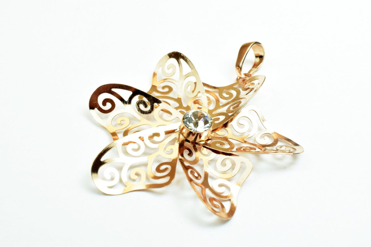 Rose Gold Filled Landing Filigree Flower Pendant Size 39.5x37mm With CZ Cubic Zirconia Thin Findings Pendant For Jewelry Making