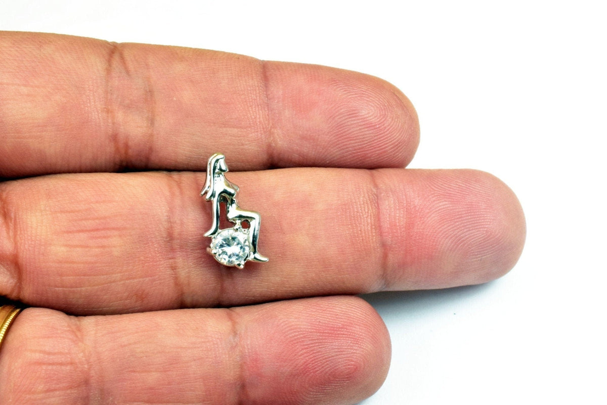 White Gold Filled Virgo Zodiac Charm Pendant Size 16x8mm With CZ Cubic Zirconia Rhinestone Crystal Bling Bling Findings For Jewelry Making