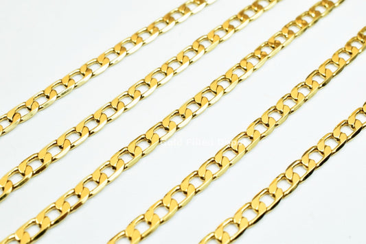 3 Feet 18K Gold Filled Chain Cuban Link Chain, Cable Chain Width 3mm Thickness 0.5mm Gold Filled Finding Chain For Jewelry Making GFC044 - BeadsFindingDepot