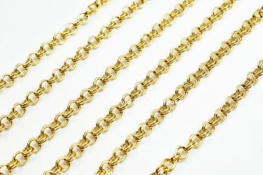 18K Gold Filled Double Rolo Cable Link Chain  personalize necklace Width 3mm Thickness 1mm findings for Jewelry supplies wholesale-3 Feet - BeadsFindingDepot