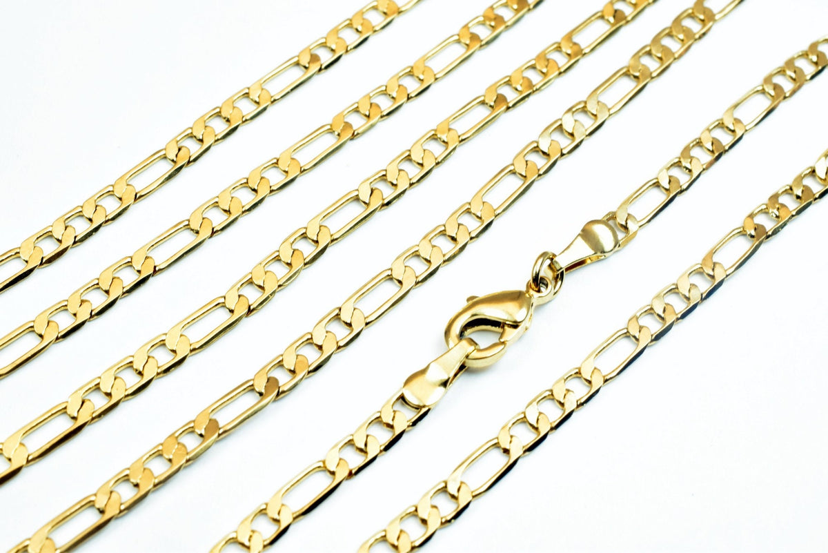 18K Gold Filled EP Figaro Chain Width 2mm, Thickness 0.5mm, 17 1/4" Inches Bohemian Findings Jewelry For Jewelry Making CG92