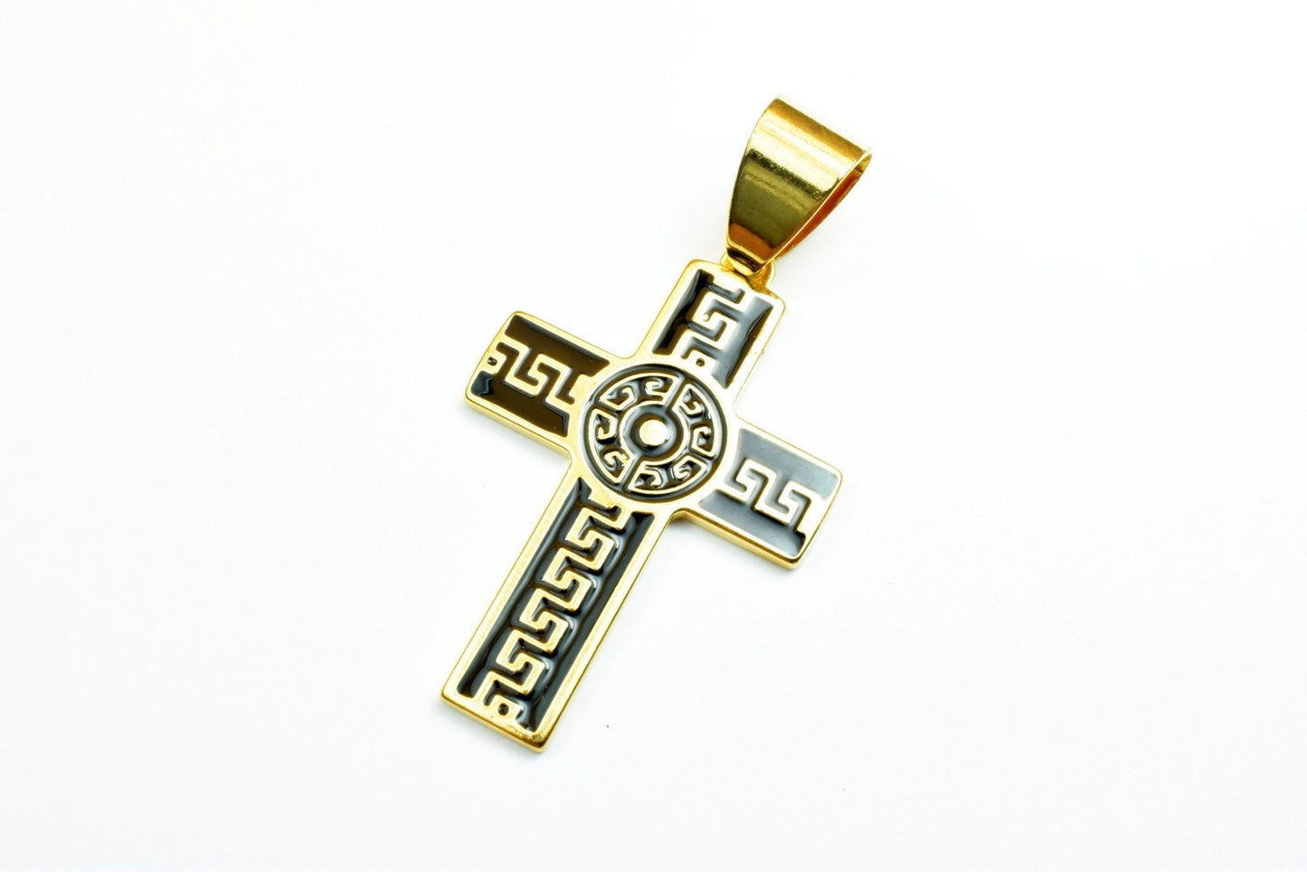 18K Gold Filled Black Enamel Cross Pendant Diamond Cut Size 38x25mm Chirstian Religious Cross Charm For Jewelry Making