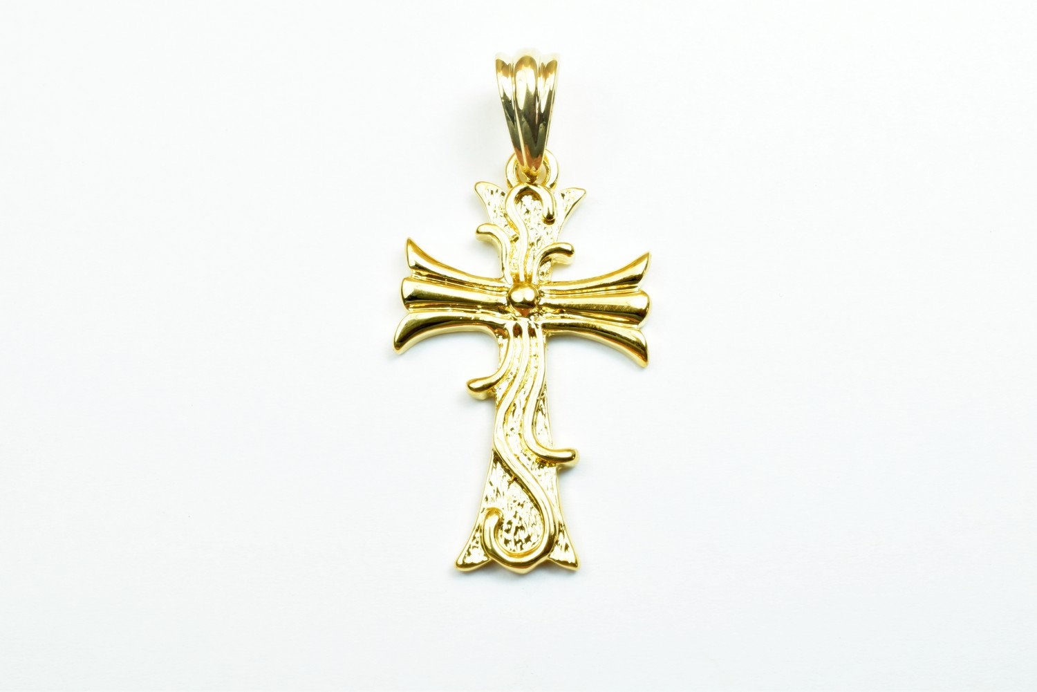 18K as Gold Filled* Cross Pendants Size 38x22mm, Christian Religious Cross Charm, First Communion Baby Baptism For Jewelry Making