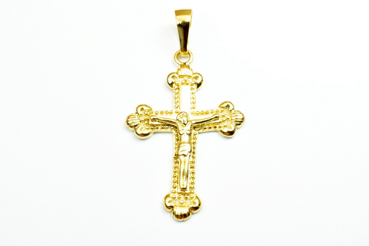 18K as Gold Filled* Cross Pendants Size 47x31mm, Christian Religious Cross Charm, First Communion Baby Baptism For Jewelry Making