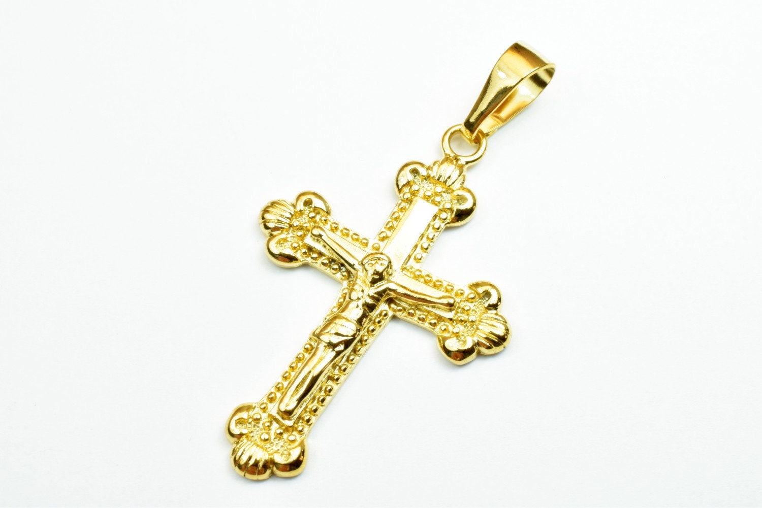 18K as Gold Filled* Cross Pendants Size 47x31mm, Christian Religious Cross Charm, First Communion Baby Baptism For Jewelry Making
