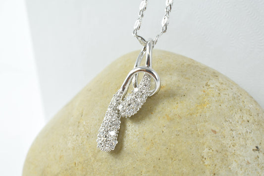White Gold Filled Rhodium Sparkly Pendant With CZ Cubic Zirconia Stone Size 24.5x7mm Findings Charm For Jewelry Making RP02