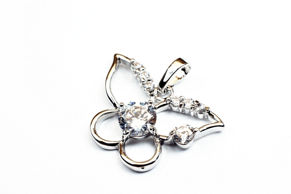 White Gold Filled Butterfly Rhodium Pendants With CZ Cubic Zirconia Rhinestone Size 15x23mm Findings Charm For Jewelry Making