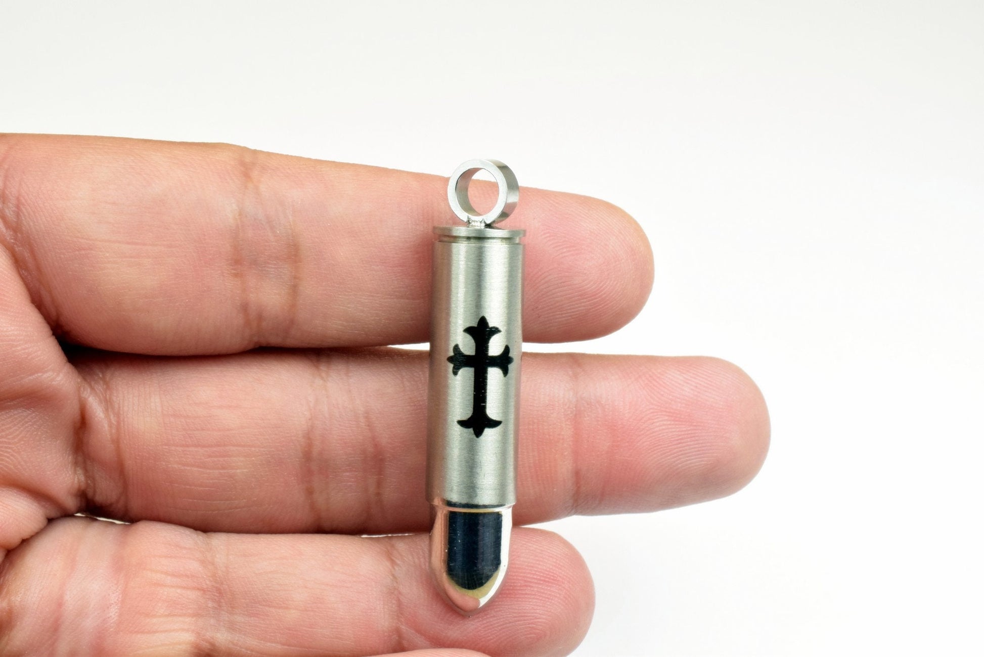 304 Stainless Steel Bullet Pendant Size 49x10mm With Black Cross For Jewelry Making