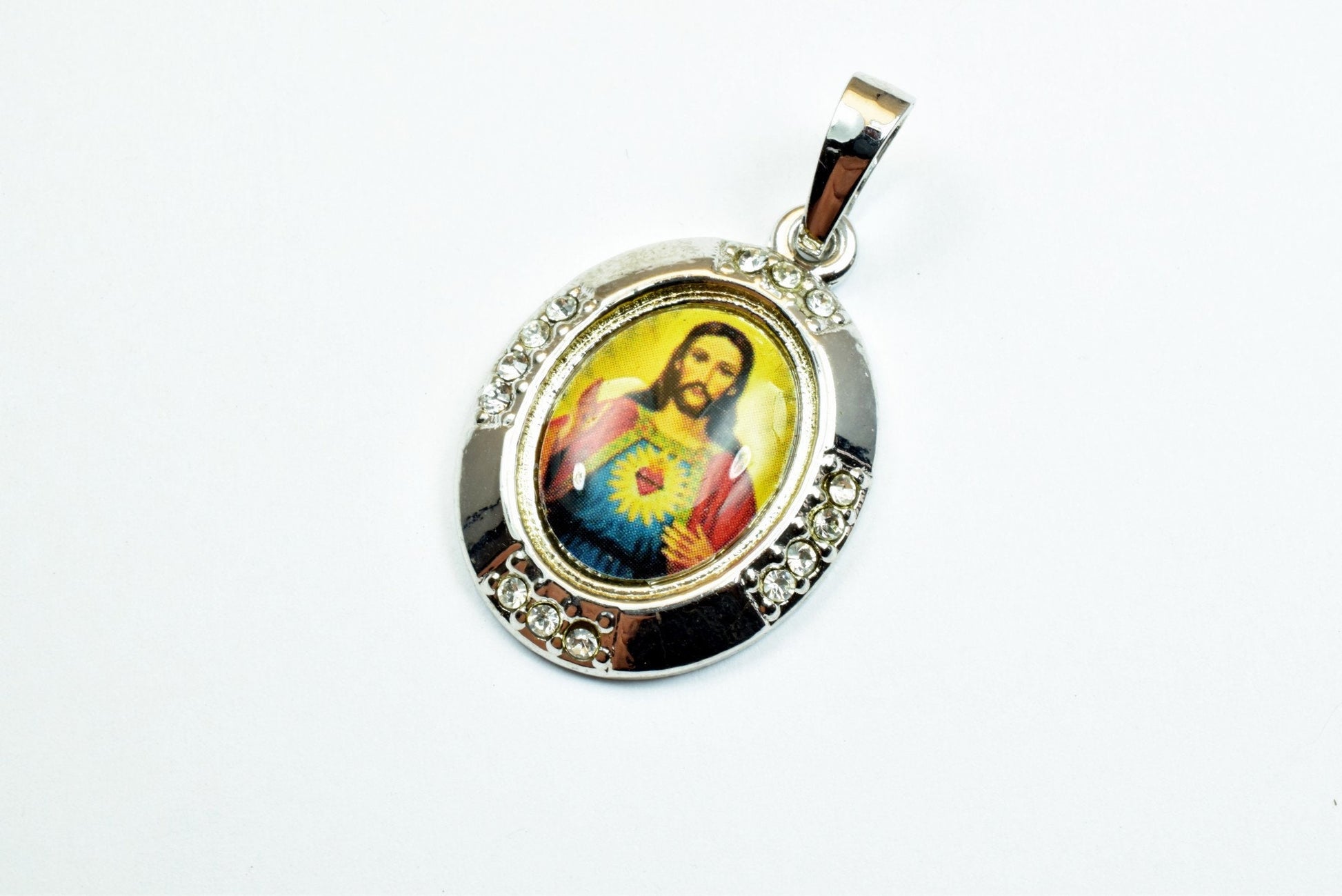 White Gold Filled Jesus Rhodium Pendant With CZ Cubic Zirconia Rhinestone Crystal Charm Size 27x19.5mm Bohamian Findings For Jewelry Making