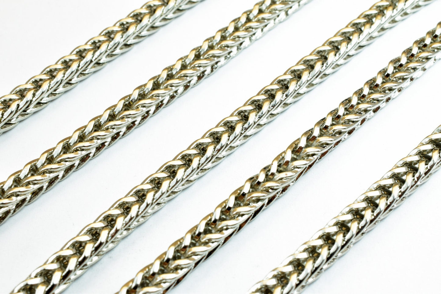 Spiga or Wheat Rhodium Filled White Gold Filled Chain 22" Inch, Size 4x4.5mm CS8 For Jewelry Making