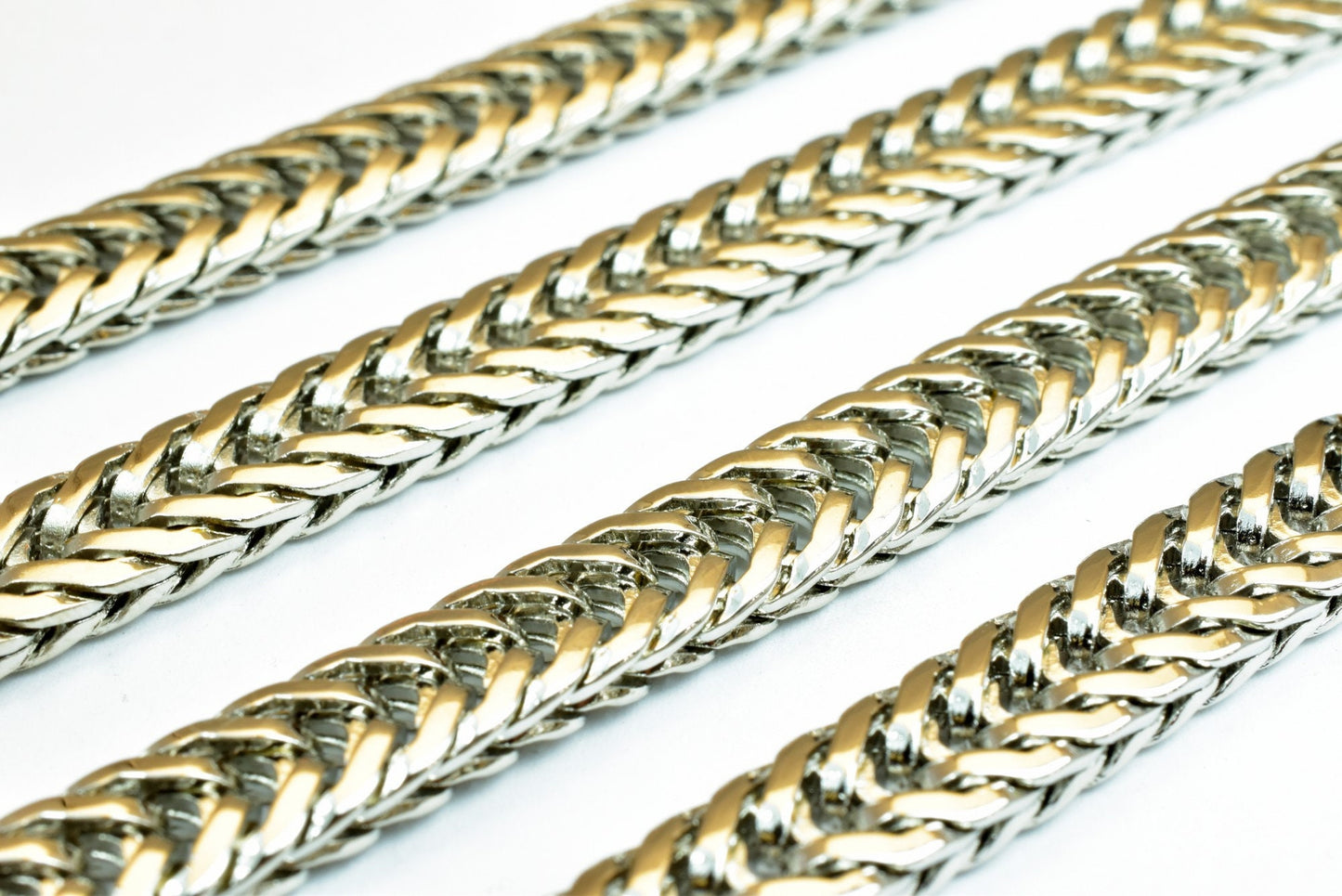 Spiga or Wheat Rhodium Filled White Gold Filled Chain 22 1/4" Inch, Size 8x3mm CS14 For Jewelry Making