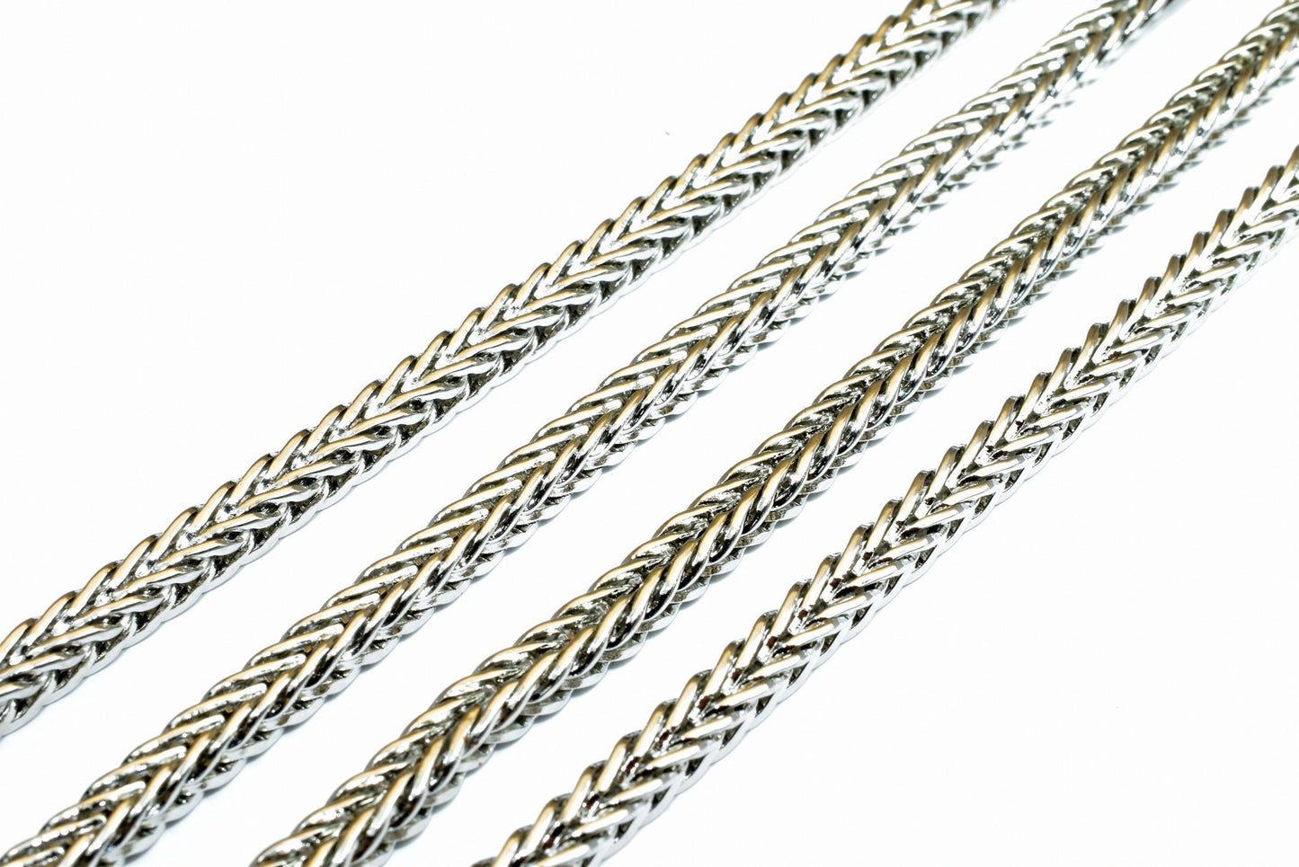 Spiga or Wheat Rhodium Filled White Gold Filled Chain 22" Inch, Size 4x4.5mm CS8 For Jewelry Making
