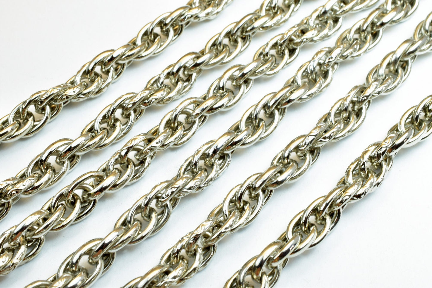 Rope Rhodium Filled White Gold Filled Diamond Cut Chain 22" Inch, Size 8mm CS12 For Jewelry Making