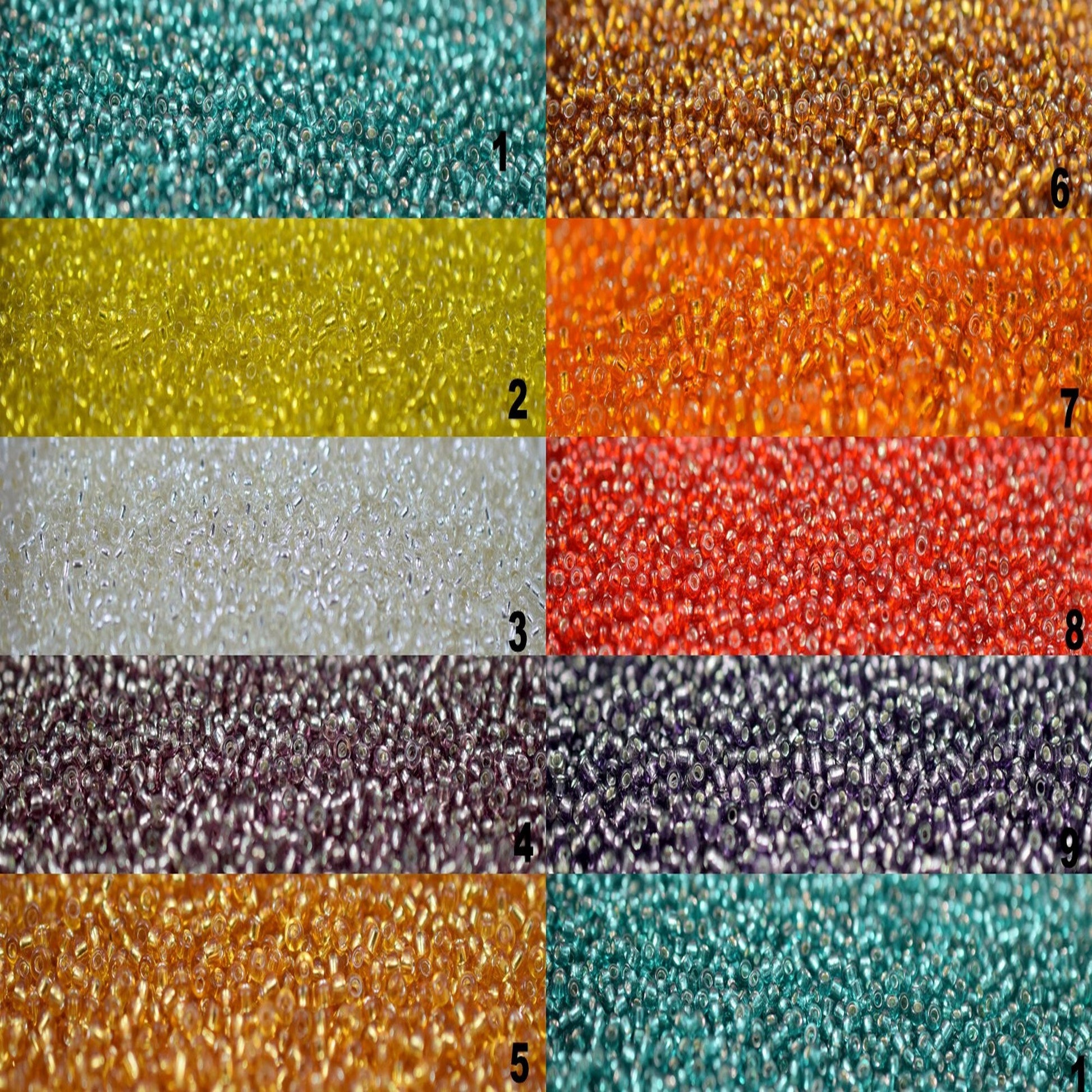Glass Seed Beads Sizes 9/0 Sale by 50 Gram Jewelry Making High Quality Color and Cut 9 Different Colors Approximate 2.6mm