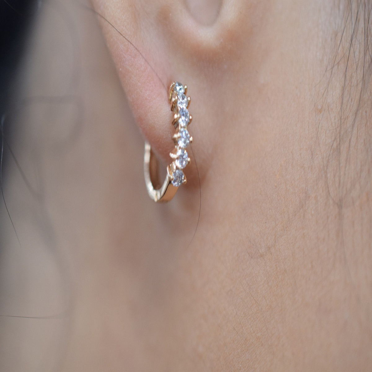 Hoop Hugging Earring 18Kt Gold Filled EP Earring Findings With Clear Cubic Zircon Gorgeous Ladies Girls Size 14mm For Jewelry Making 11K5