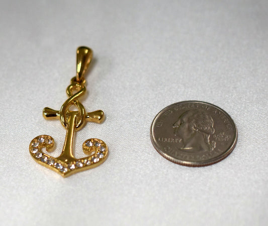 18Kt as Gold Filled* Anchor Pendant Charm with Zircon Size 46x22mm as Gold Filled* Pendant For Jewelry Making GP154