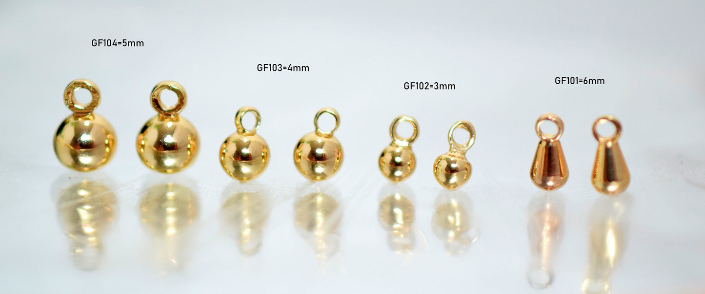 18K Gold Filled EP Plain Hanger Beads Size 3mm/4mm/5mm/8mm/10mm/12mm and Tear drop hanger Gold Filled Ball Beads Jewelry Making