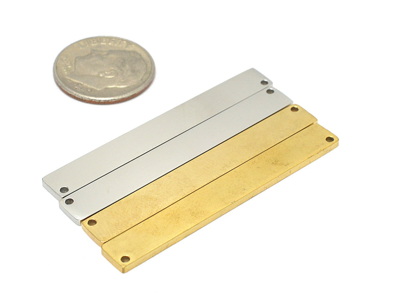 Bar Connector 18K Gold Filled and Stainless Steel Name Bar/Log with two hole to hold 45mmx6mm and 40mmx7mm