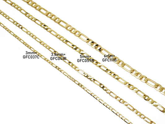 3 Feet 14K Gold Filled Chain Figaro Chain Gold-Filled finding for Jewelry Making 3/3.8/5/6mm - BeadsFindingDepot