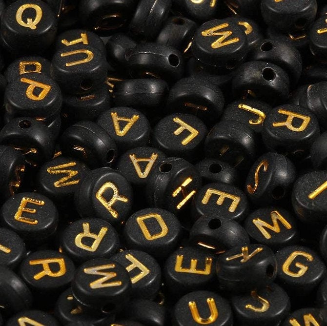 Alphabet Letters 1 LB Plastic beads Black and White/Gold and White/Black and Gold 7mm with a large hole for jewelry making like bracelet