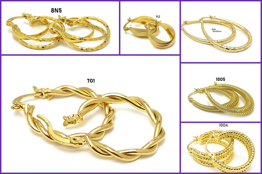 Swirl twisted Round Oval Diamond Cut Hoop Earring Gold Filled EP 18K , Jewelry Making 6 designs Hoop Earring