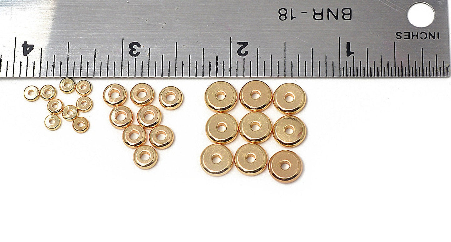 18K Gold Filled Rondel Spacer Beads,Plain Beads,Seamless Roundel,Various Sizes 4mm, 6mm, 8mm,10mm  Beads Jewelry USA Seller Sold 12 PCs/PK - BeadsFindingDepot