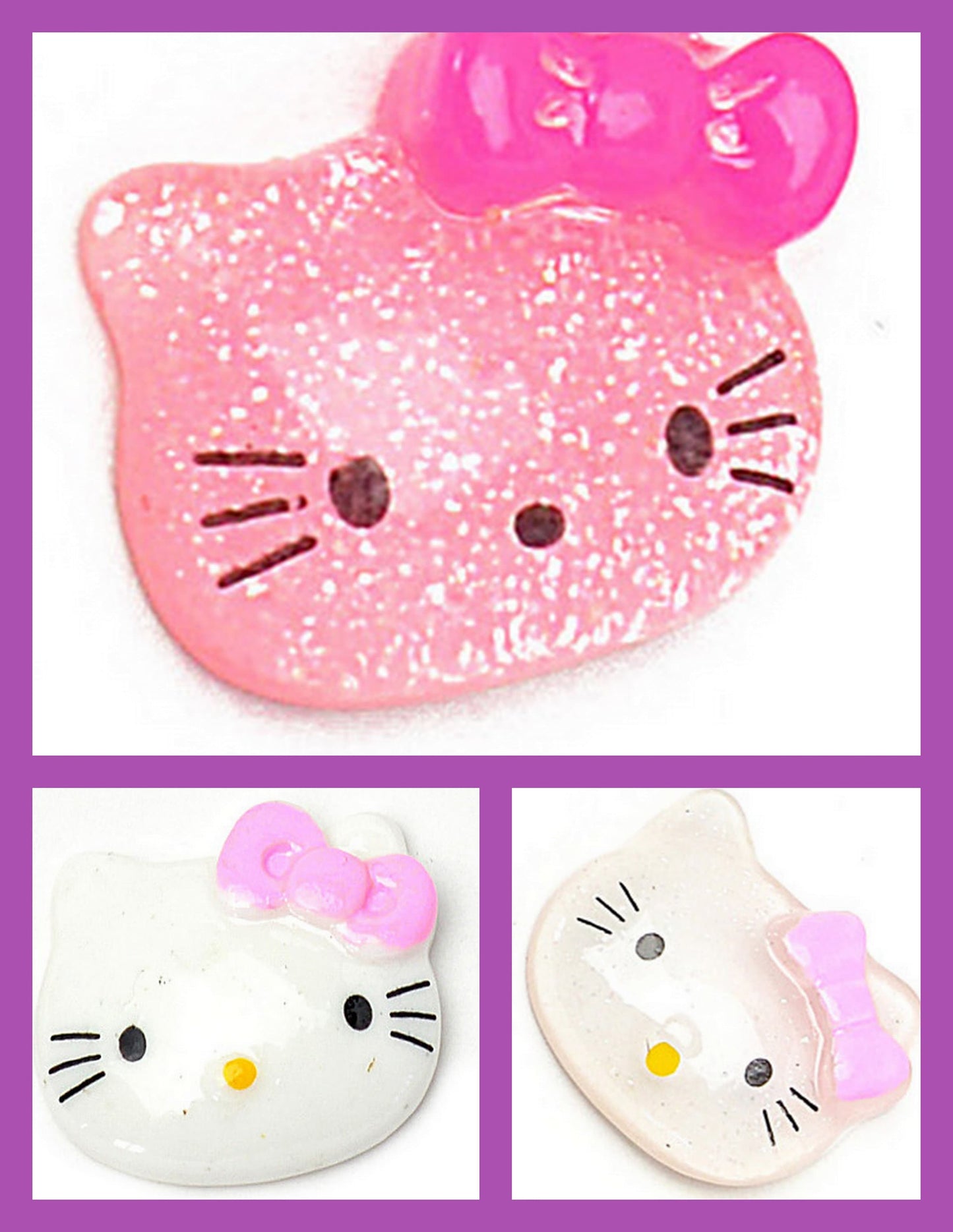 Plastic Flat Back Kitty Face Pink/Glitter clear/White 14x15mm/18x20mm/23x25mm/30x33mm for Cloth/Shoe/Decoration or Jewelry Making 10 PCs/Bag