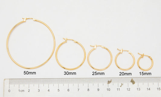 Round Plain Hoop Earring Gold Filled EP 18K , Jewelry Making 5 sizes Hoop Earrings, thickness 2mm
