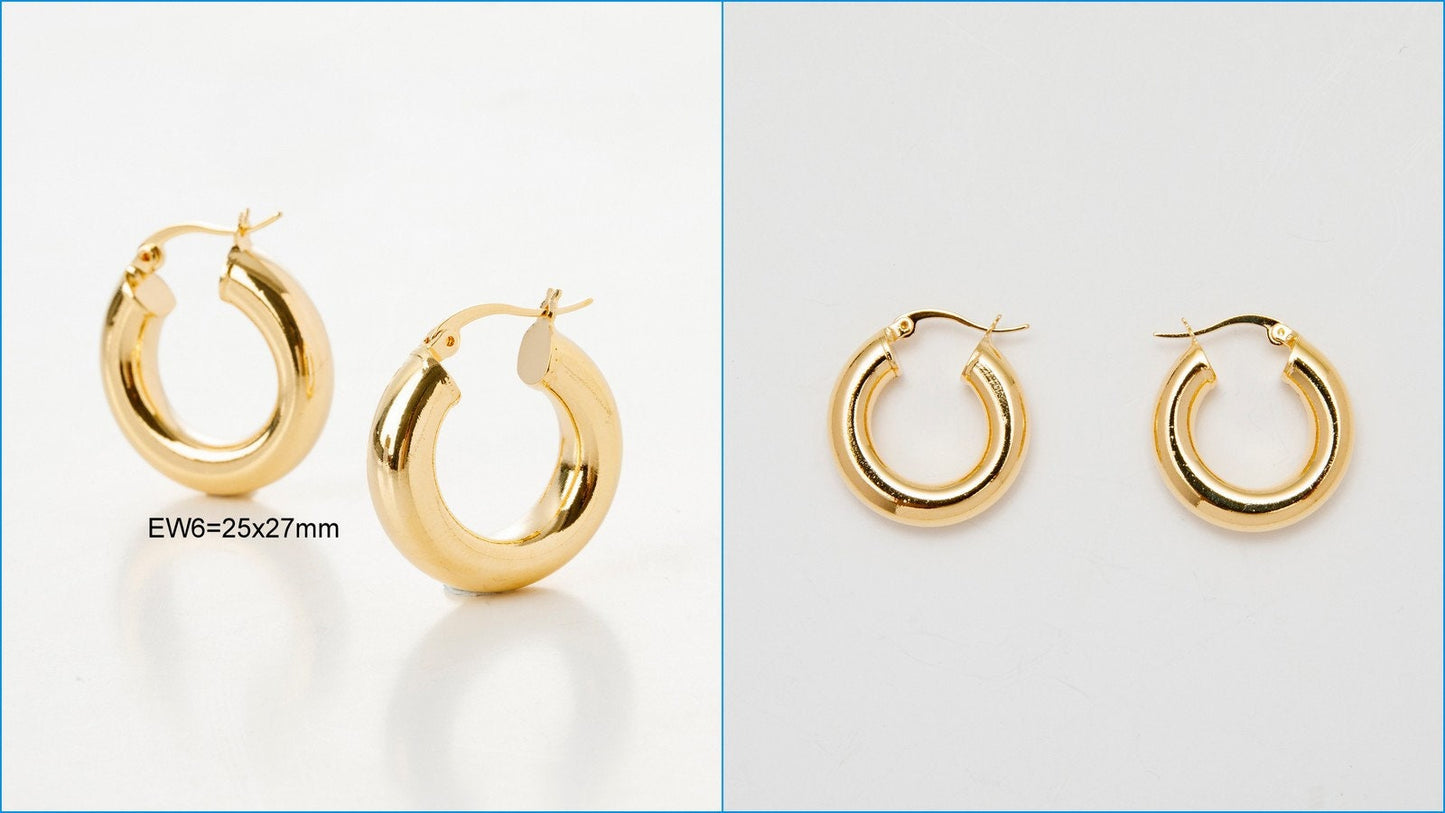 Rectangle Round Oval Hoop Earring Gold Filled EP 18K , Jewelry Making 6 designs Hoop Earrings Big and Light Weight