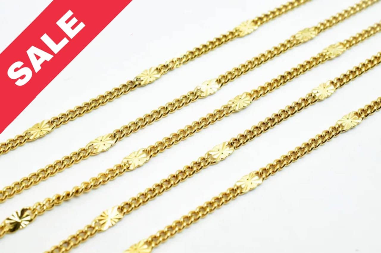 4mm Gold Plated* tarnish resistant Bar Cable Chain 18K GFC066 Sold by Foot
