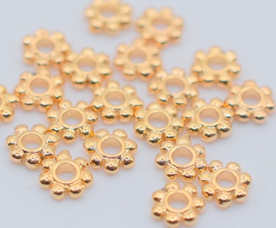Daisy Flower Gold Filled EP  Star Snowflake Spacer Flower Roundelle  Findings, For Jewelry Supplier 4mm,6mm,7mm,8mm,10mm and Wholesale BeadsFindingDepot