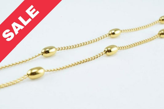 New Gold Plated Chain 18K Bead Size 7x4mm Chain Size 1.5x1mm for Jewelry Making GFC54 Sold by Foot