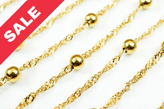18K Gold Plated tarnish resistant Singapore Satellite Chain Ball Size 3.5mm Twisted Chain Size 2mm for Jewelry Making GFC049 Sold by Foot