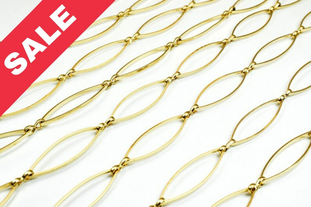 8mm Gold Plated* Marquis Chain Size 27.5x8mm as Gold Plated* Bohemian Finding Chain For Jewelry Making GFC081 Sold by Foot