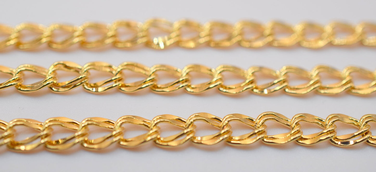 3 feet Gold Filled  Flat Parallel Double Link Cuban Chain Diamond Cut Size 7mm, Thickness 1mm 18K  For Jewelry Making GFC130H Sold by Foot