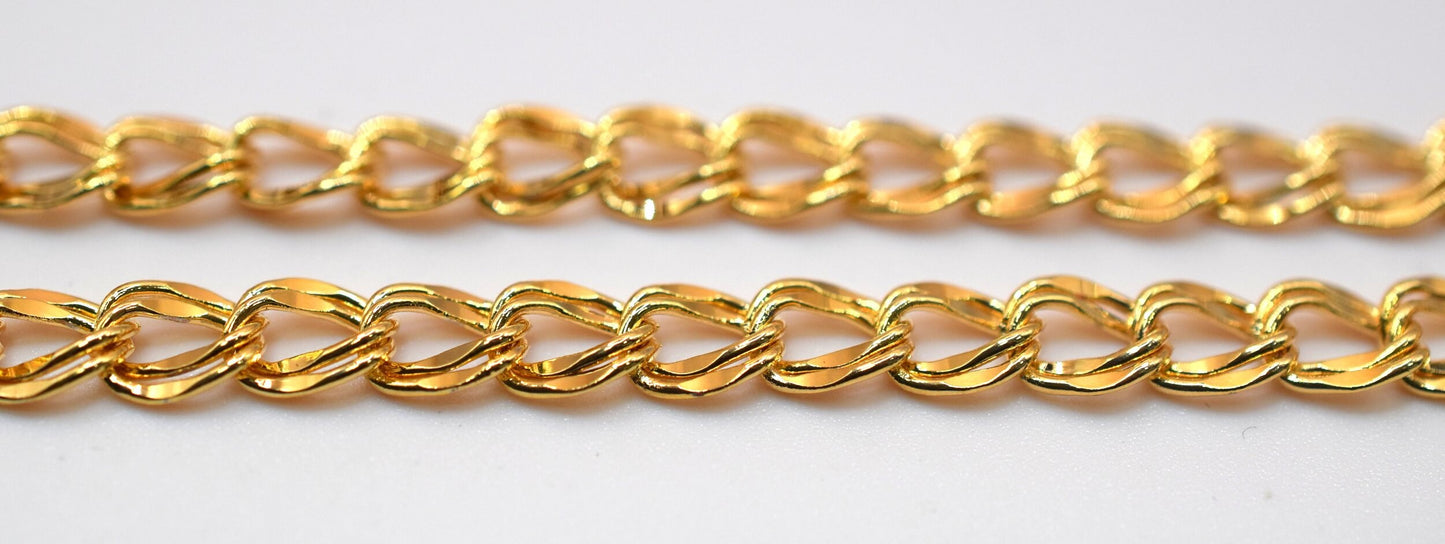 3 feet Gold Filled  Flat Parallel Double Link Cuban Chain Diamond Cut Size 7mm, Thickness 1mm 18K  For Jewelry Making GFC130H Sold by Foot