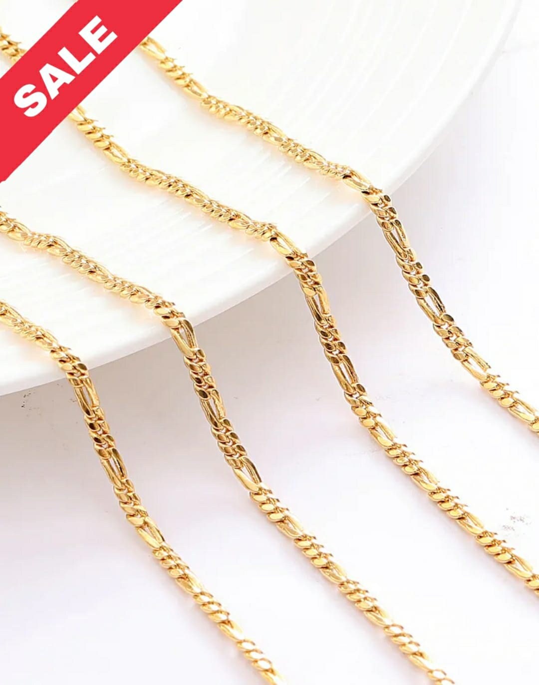 3mm Gold Plated figaro chain 18k/14k thickness 1mm for jewelry making gfc093/gfc093b sold by foot