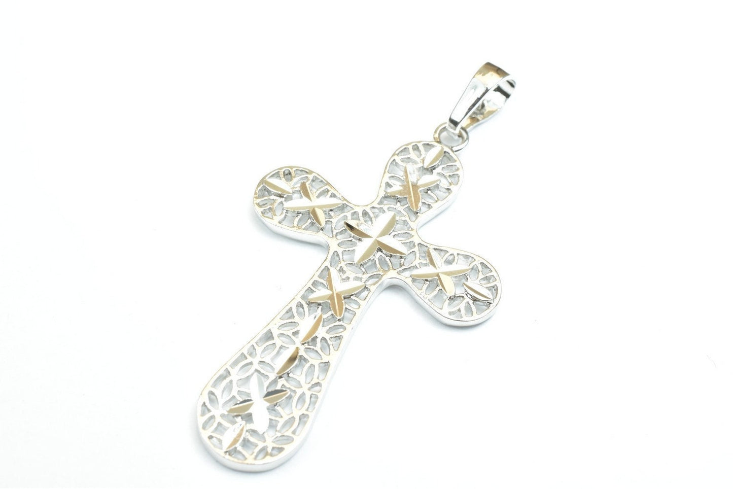 White as as gold filled* tarnish resistant cross pendant filigree rhodium plated charm size 43x26.5mm, thickness 2mm for jewelry making rp67
