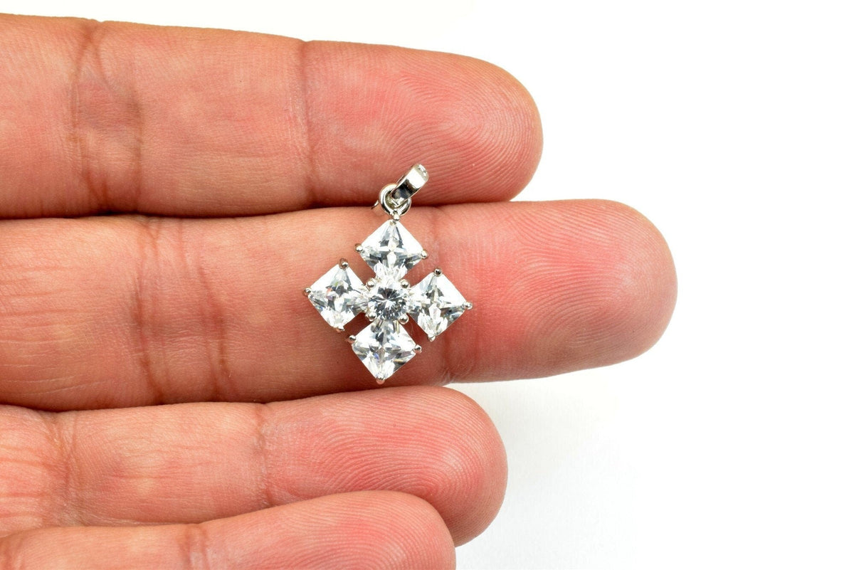 White gold filled cross pendant clear cz cubic zircon rhinestone rhodium plated charm size 19x16mm thickness 5mm findings for jewelry making