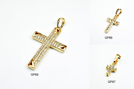 18k as as gold filled* tarnish resistant cross pendant with cubic zircon (cz) rhinestone 3 sizes for jewelry making gp85, gp86, gp87