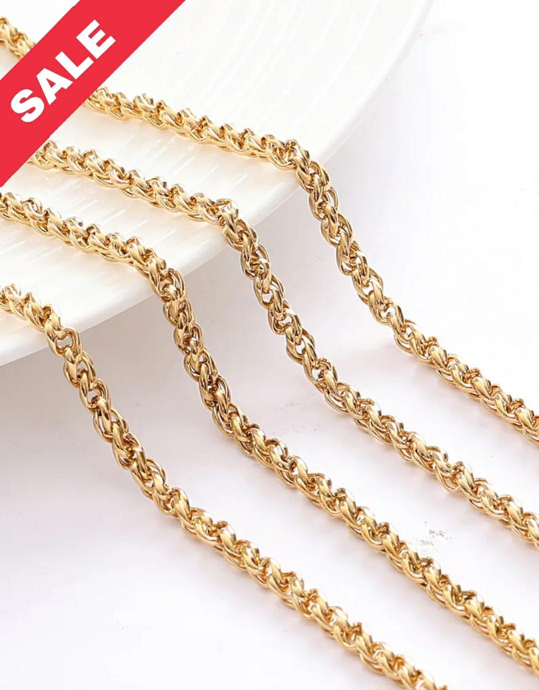 18k Gold Plated chain wheat chain thickness 4mm findings for jewelry making gfc091 sold by the foot