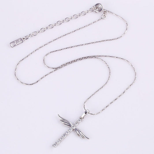 White gold filled rhodium cross pendant with clear cz cubic zirconia rhinestone stone, cross size 34x26mm for jewelry making