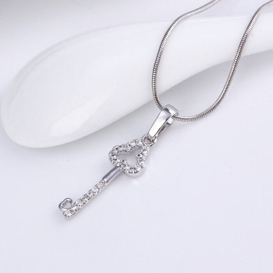 White gold filled rhodium key pendant with clear cz cubic zirconia rhinestone stone size 1x1mm, key size 23x8mm for jewelry making