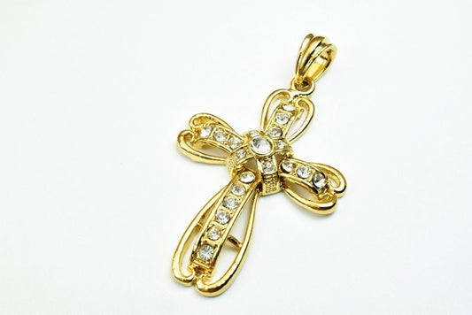 18k as as gold filled* tarnish resistant cross pendant with cubic zircon (cz) rhinestone size 51x34.5mm for jewelry making gp102