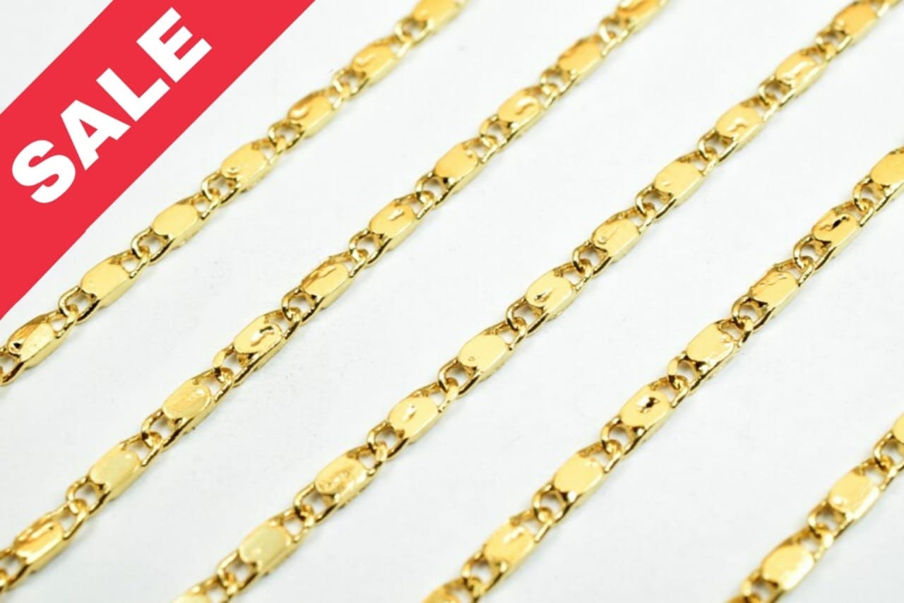 1.5mm Gold Plated * tarnish resistant chain flat bar chain/beading chain 18k finding chain for jewelry making gfc016a sold by foot