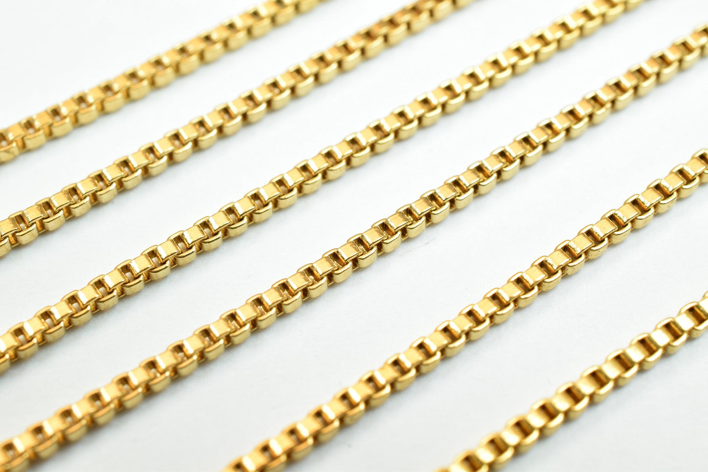 1mm Gold Plated tarnish resistant square box chain 18k gfc008 sold by foot